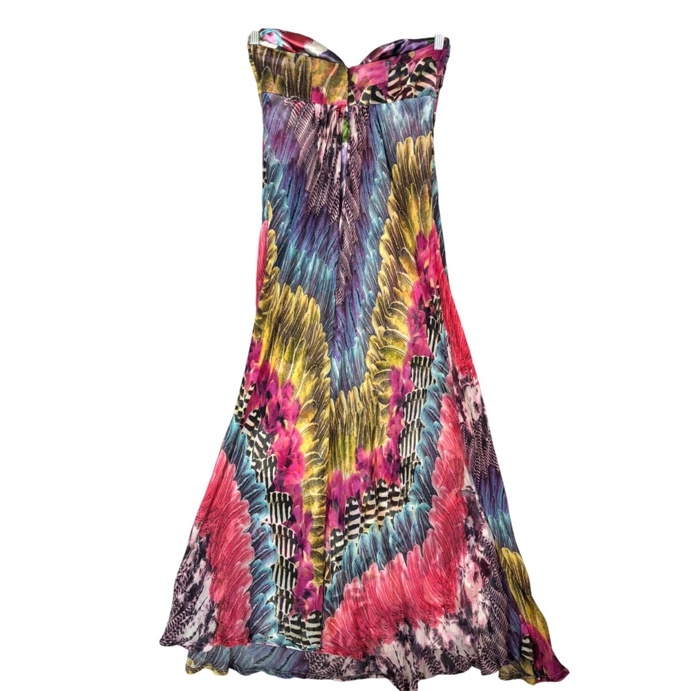 Marciano Vintage 100% Silk Strapless Maxi Dress Abstract Print Multicolor S Y2K - Picture 4 of 16